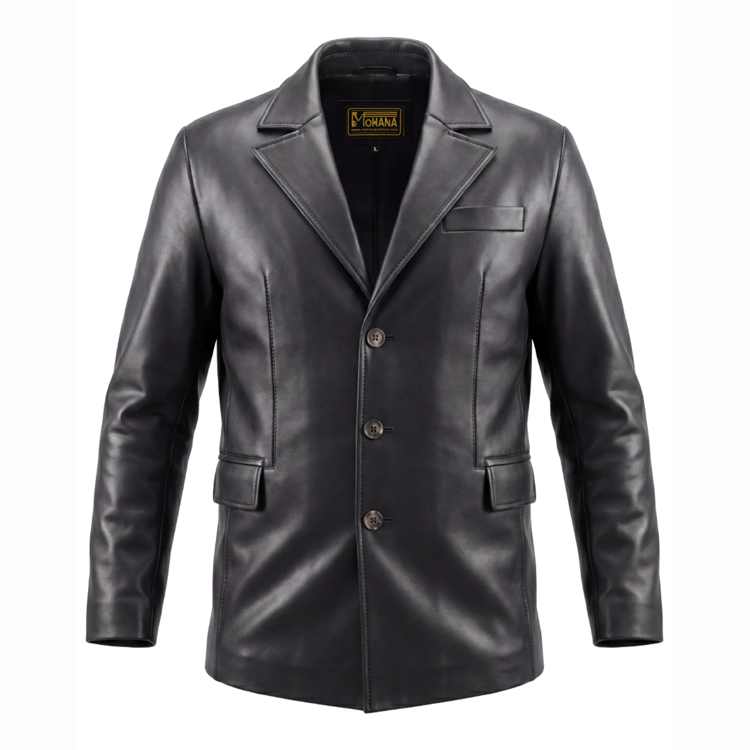 Men’s Black Leather Blazer Jacket