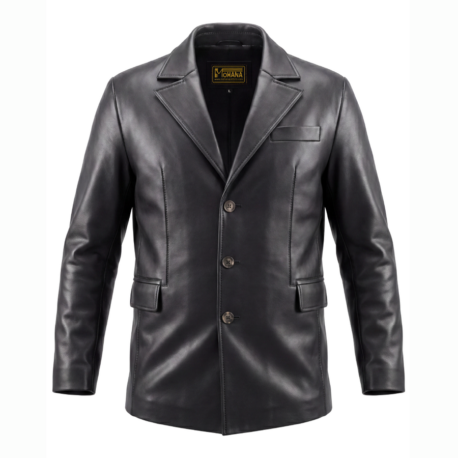 Men’s Black Leather Blazer Jacket