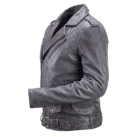 Men’s Grey Distressed Biker Leather Jacket