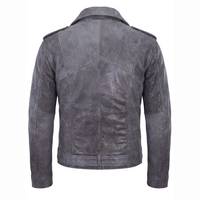 Men’s Grey Distressed Biker Leather Jacket