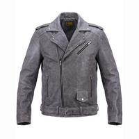 Men’s Grey Distressed Biker Leather Jacket
