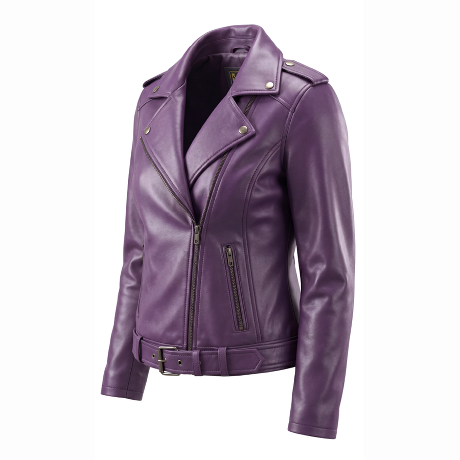 Women’s Purple Biker Leather Jacket