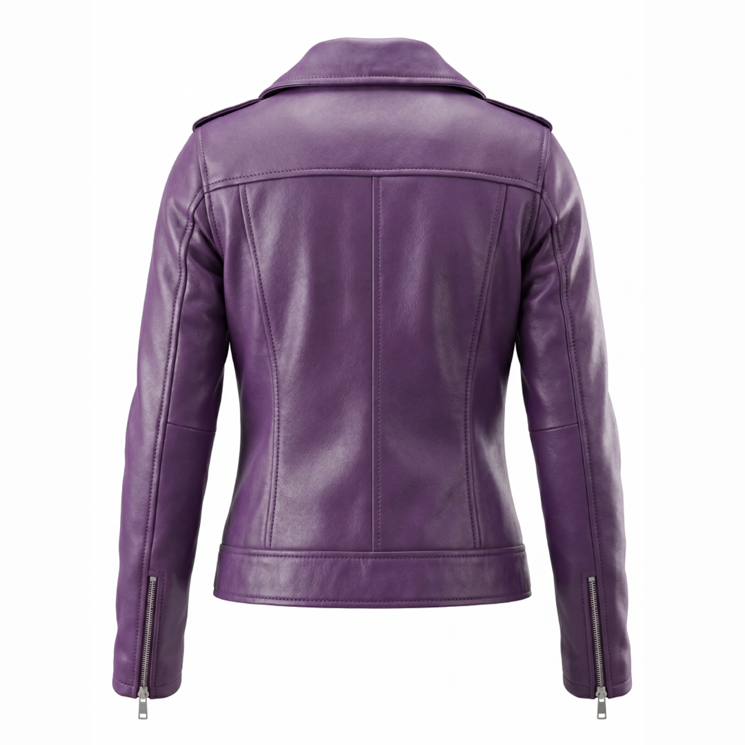 Women’s Purple Biker Leather Jacket