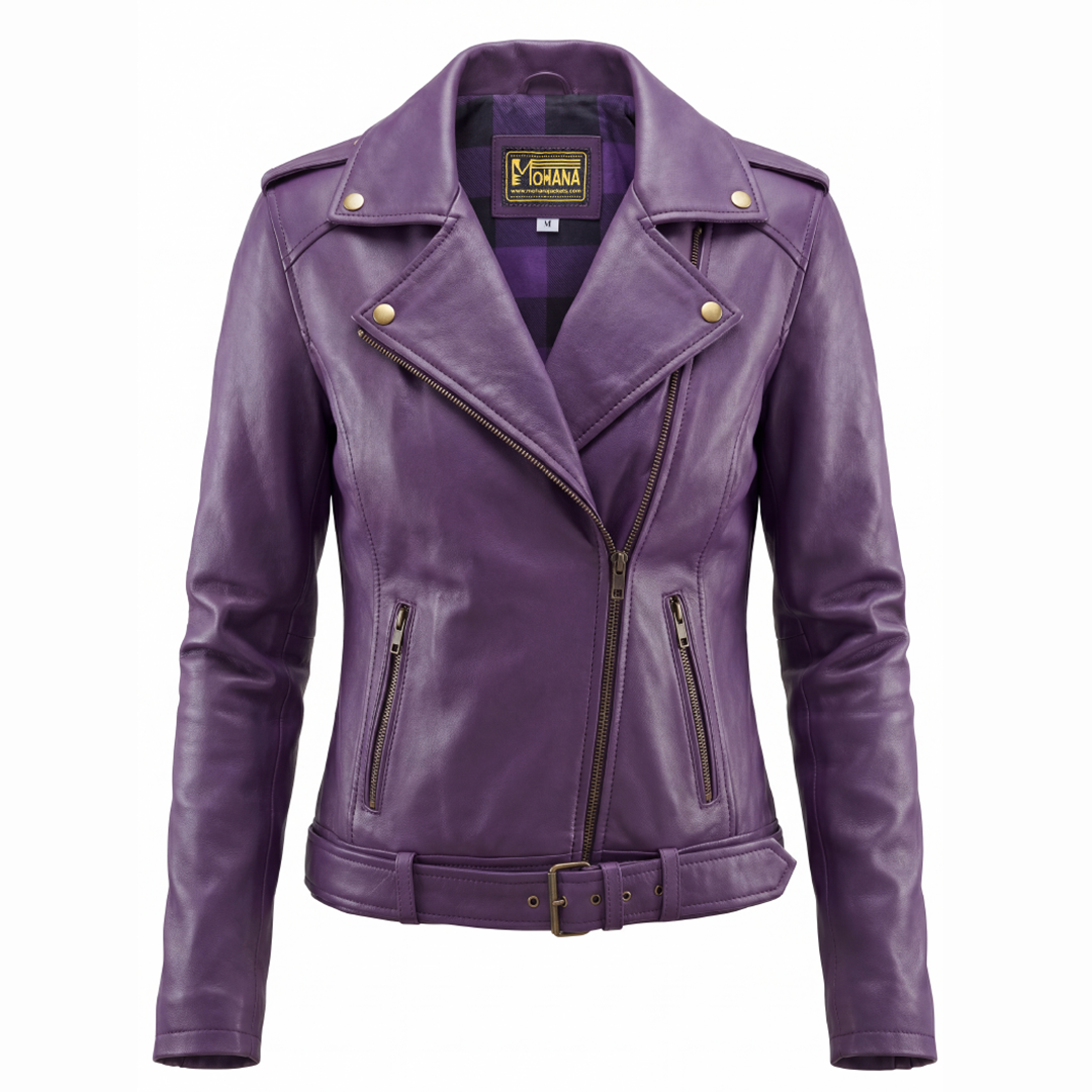 Women’s Purple Biker Leather Jacket