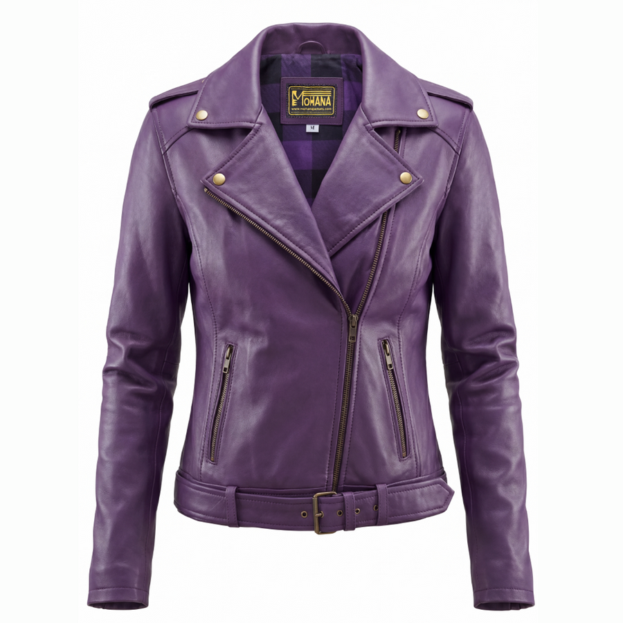 Women’s Purple Biker Leather Jacket