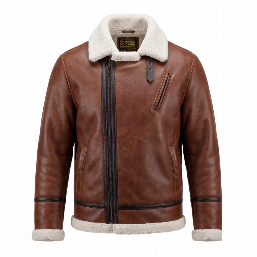Buy Men’s RAF B3 Bomber Flight Pilot Aviator Fur Shearling  Brown Leather Jacket