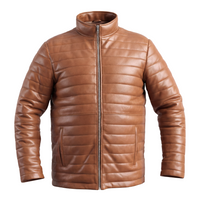 Men’s Tan Brown Quilted Leather Jacket