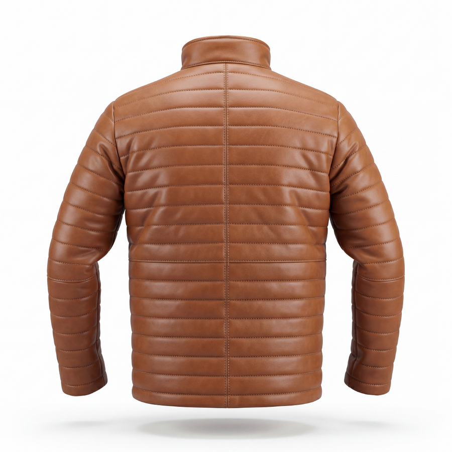 Men’s Tan Brown Quilted Leather Jacket