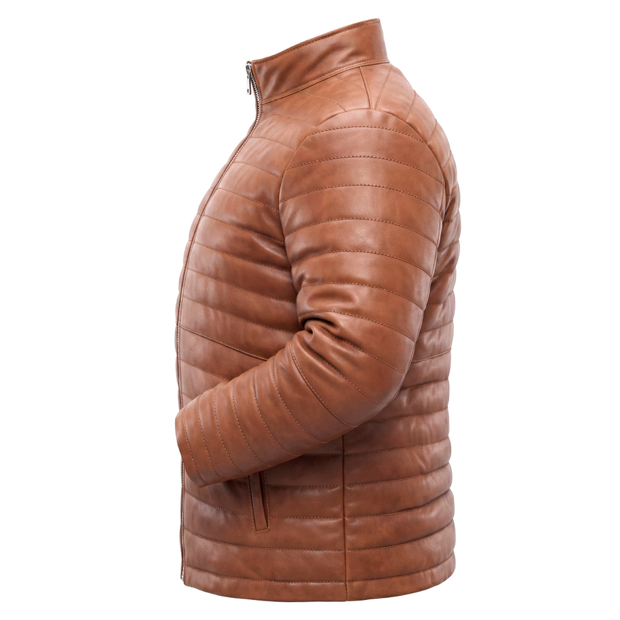 Men’s Tan Brown Quilted Leather Jacket