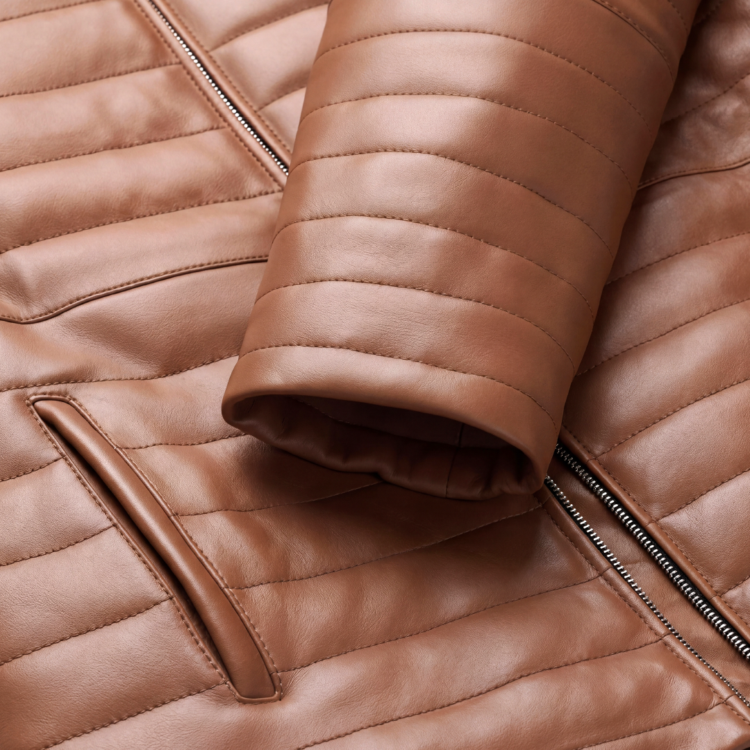 Men’s Tan Brown Quilted Leather Jacket
