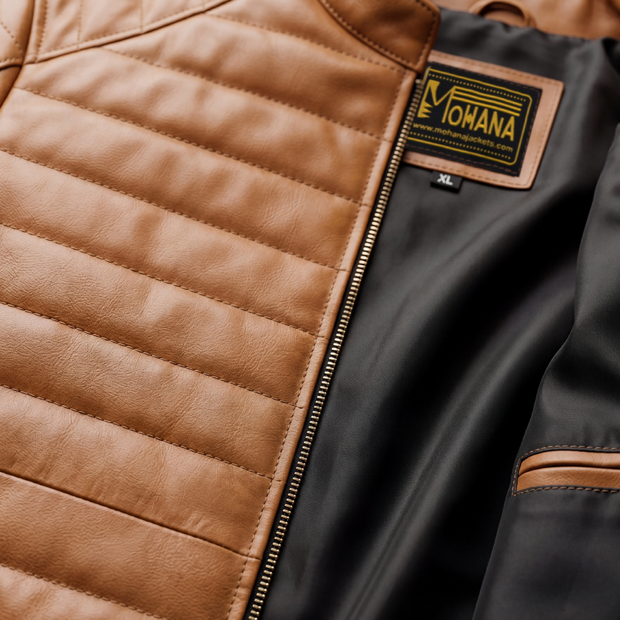 Men’s Tan Brown Quilted Leather Jacket