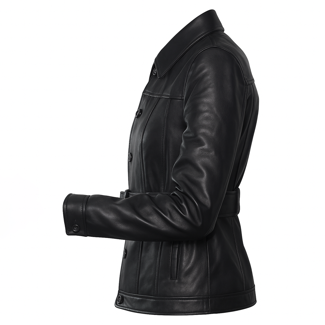 Buy Ladies Leather Black Trench Coat – Full Grain leather
