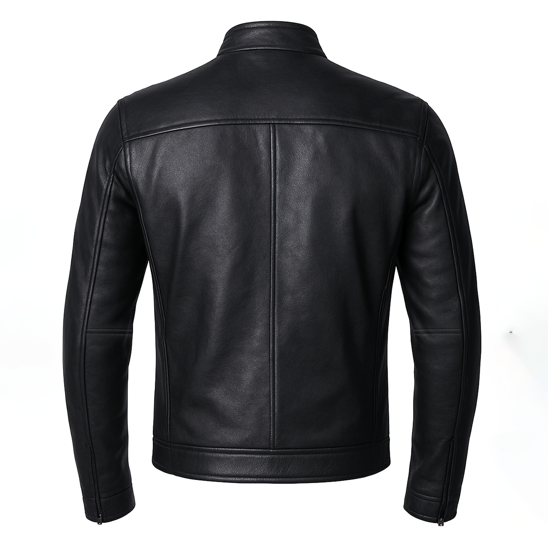 Buy Genuine Leather Men’s Biker Jacket with Shoulder Paddings & Zipper – Premium Ride-Ready