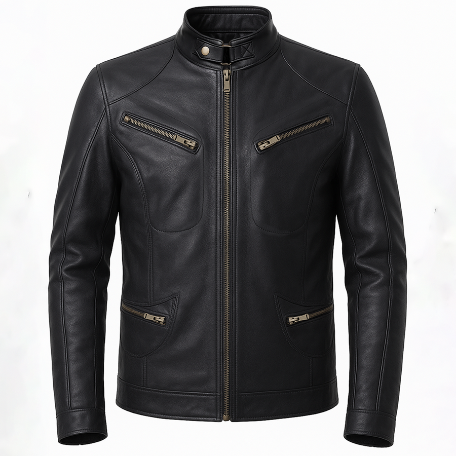 Buy Genuine Leather Men’s Moto Jacket Black – Rugged Road-Ready