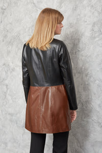 Leather coat with zipper