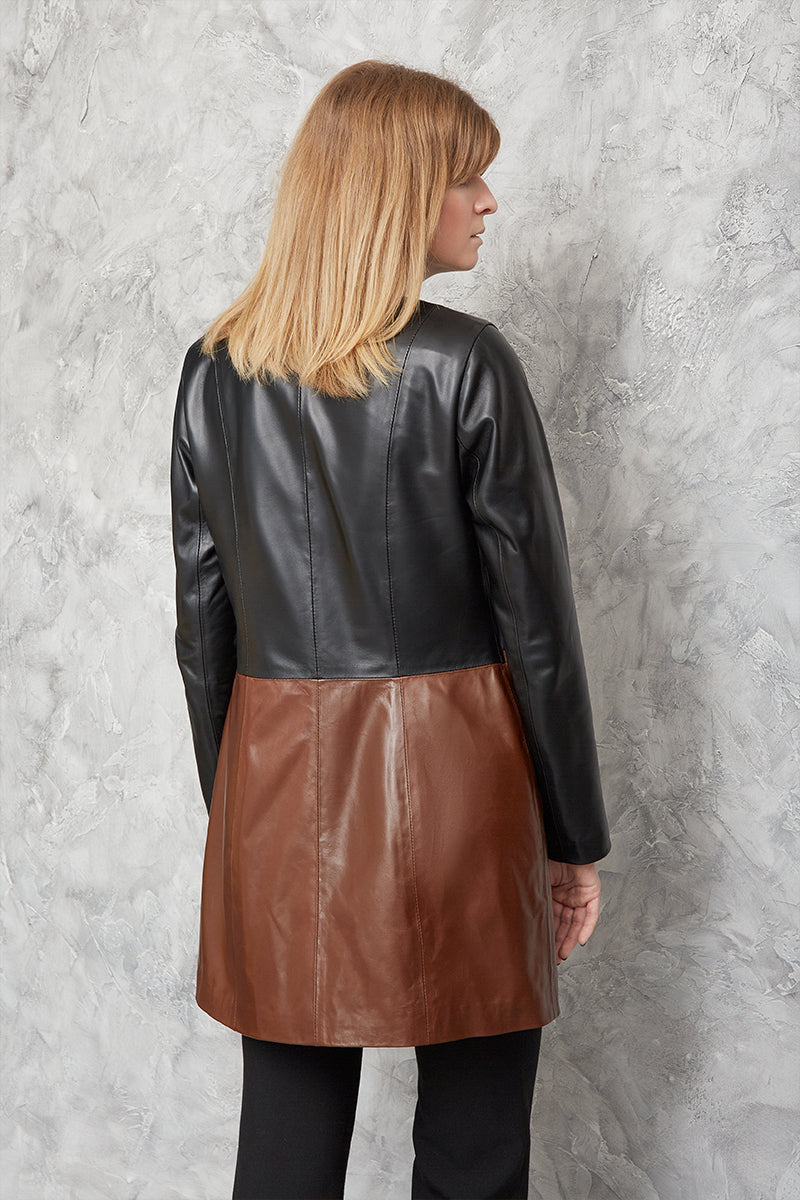 Leather coat with zipper