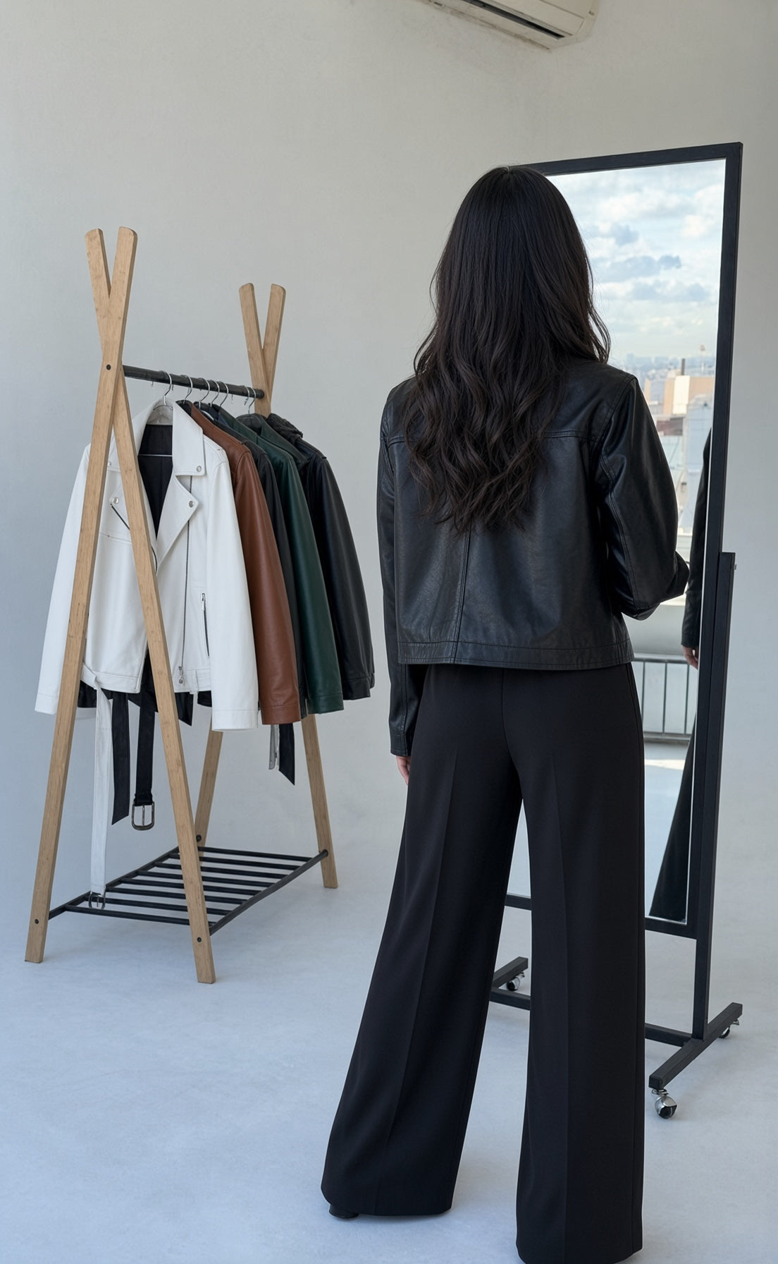 Women's leather jacket with snaps