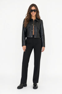 Women's leather jacket with snaps