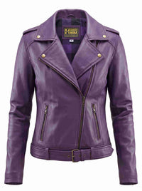 Women’s Purple Biker Leather Jacket