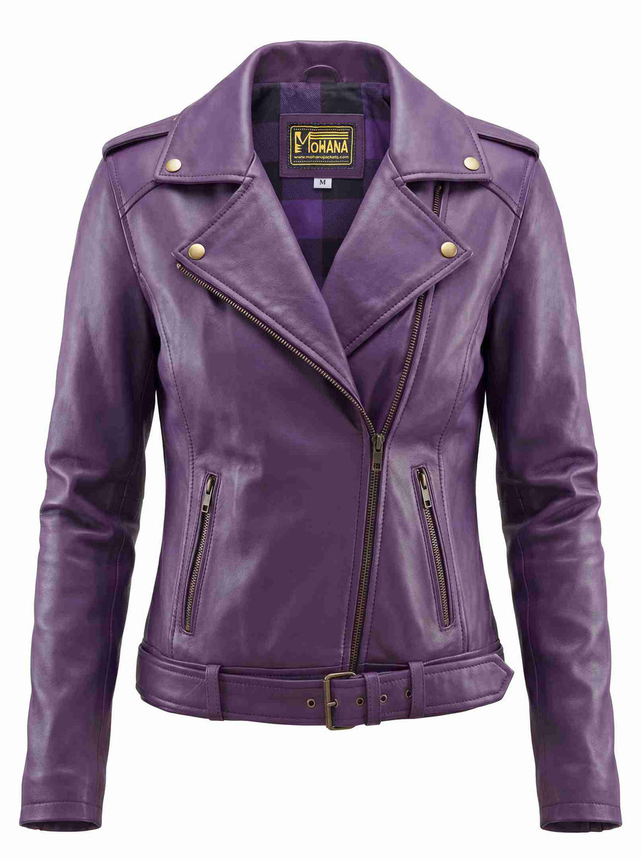 Women’s Purple Biker Leather Jacket