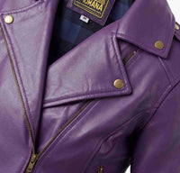 Women’s Purple Biker Leather Jacket
