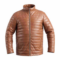 Men’s Tan Brown Quilted Leather Jacket