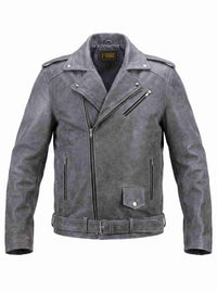 Men’s Grey Distressed Biker Leather Jacket