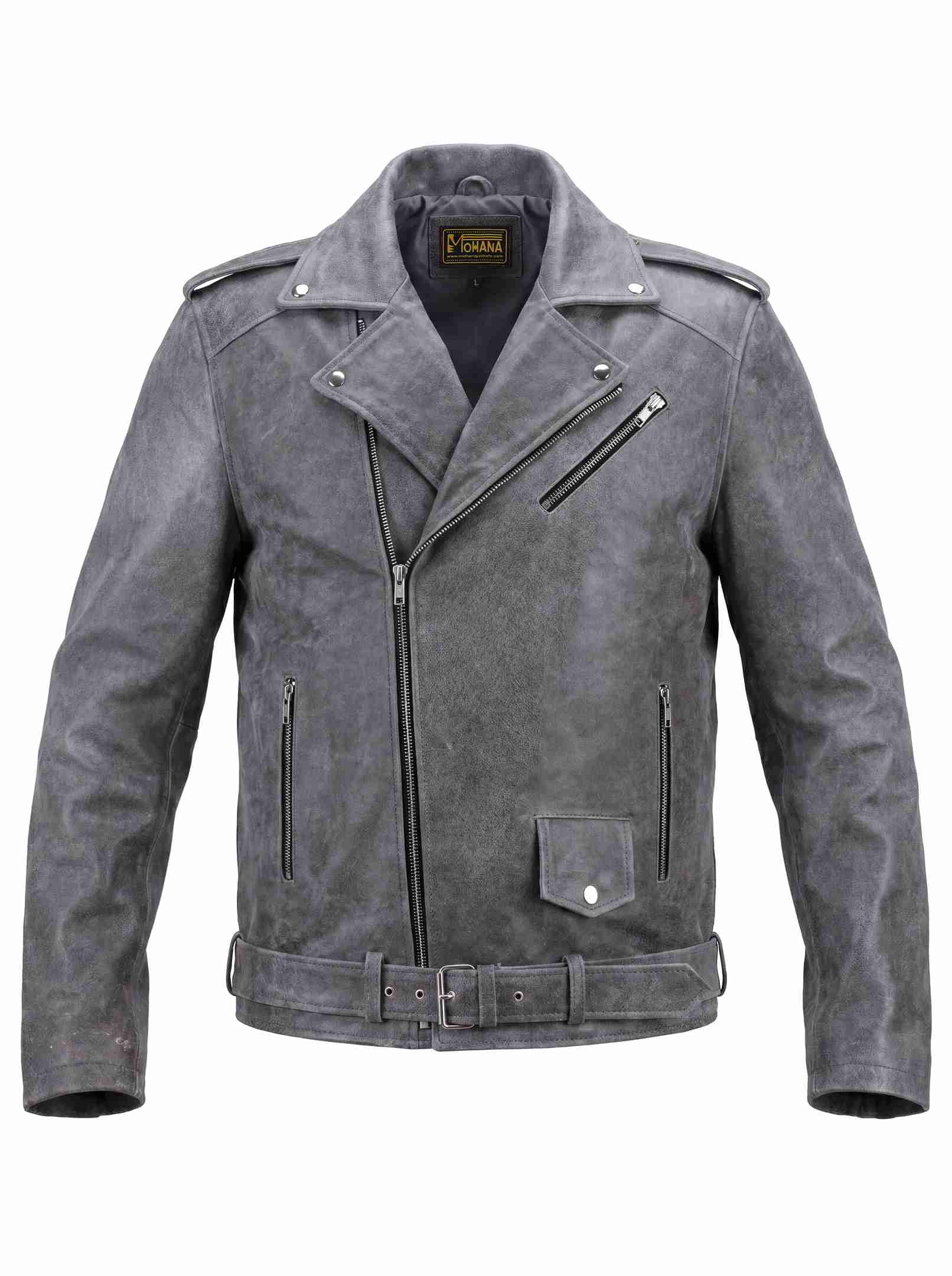 Men’s Grey Distressed Biker Leather Jacket