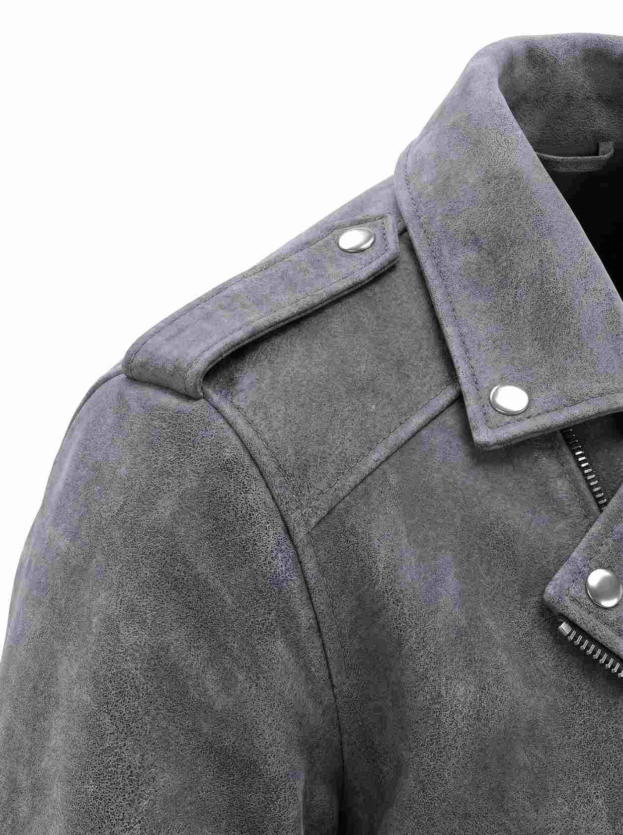 Men’s Grey Distressed Biker Leather Jacket