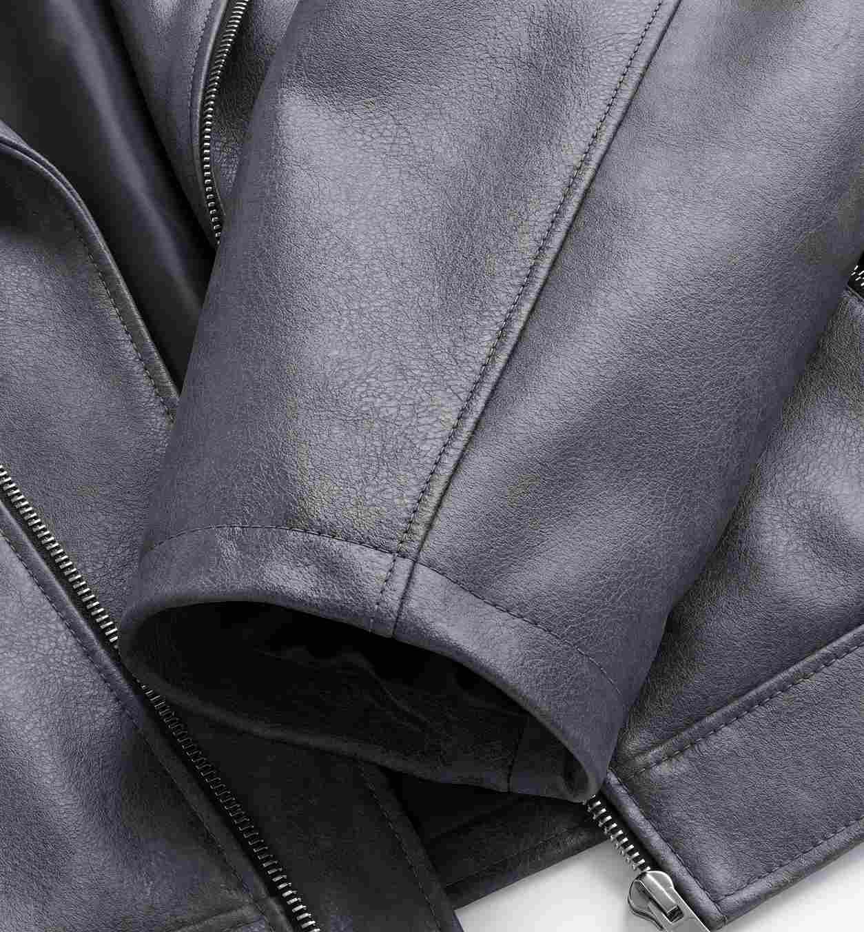 Men’s Grey Distressed Biker Leather Jacket