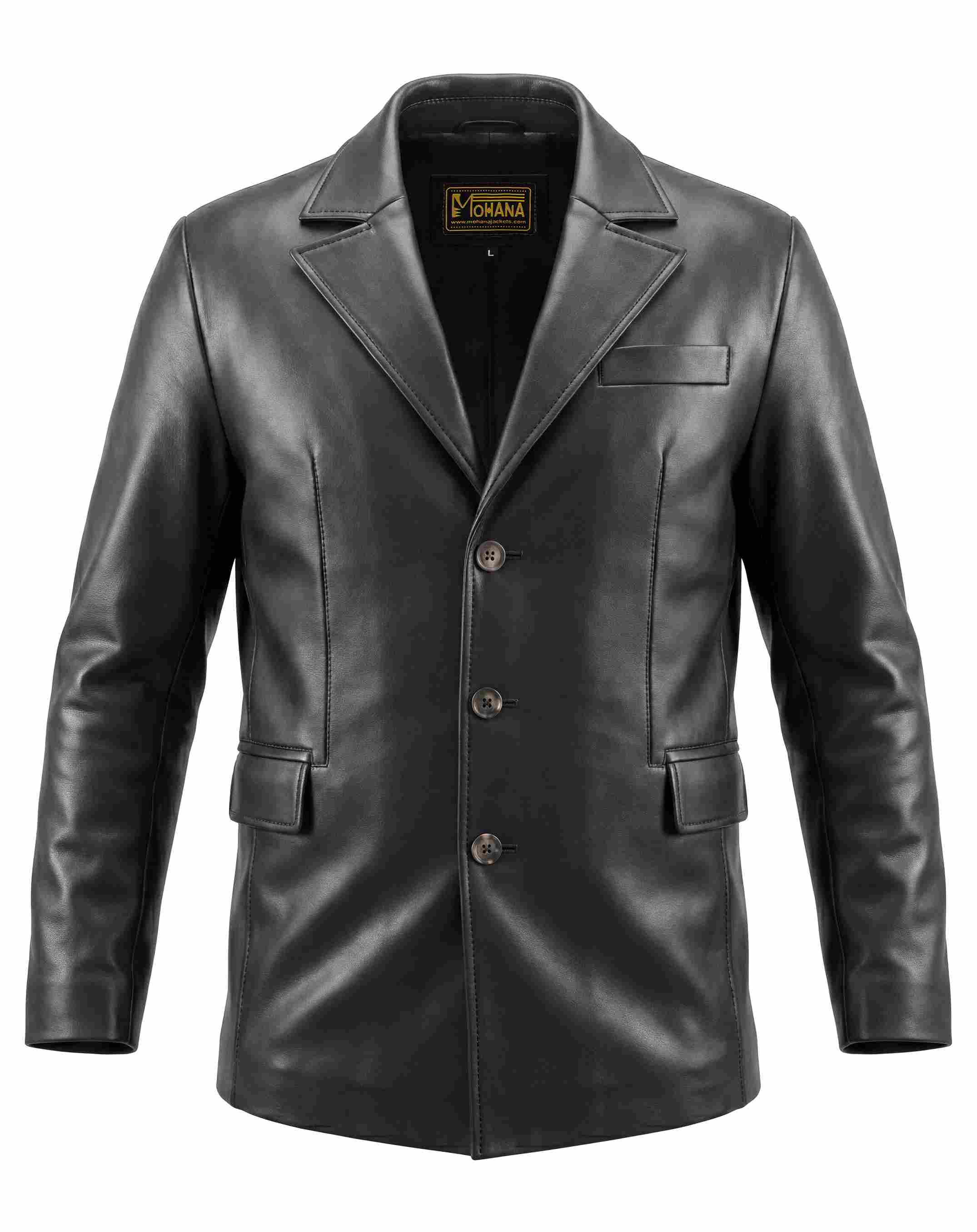 Men’s Black Leather Blazer Jacket