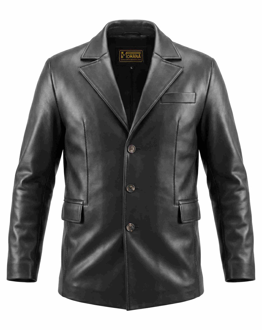 Men’s Black Leather Blazer Jacket