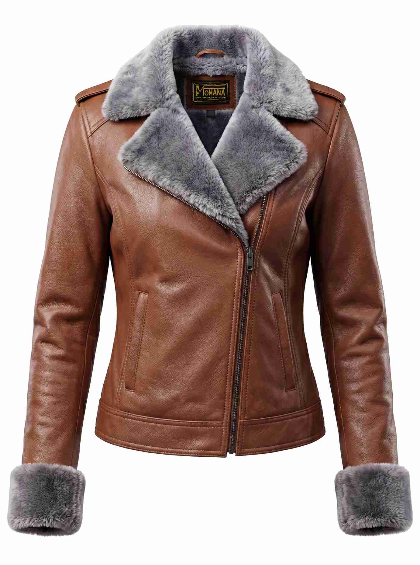 Women’s Brown Fur Collar Leather Jacket