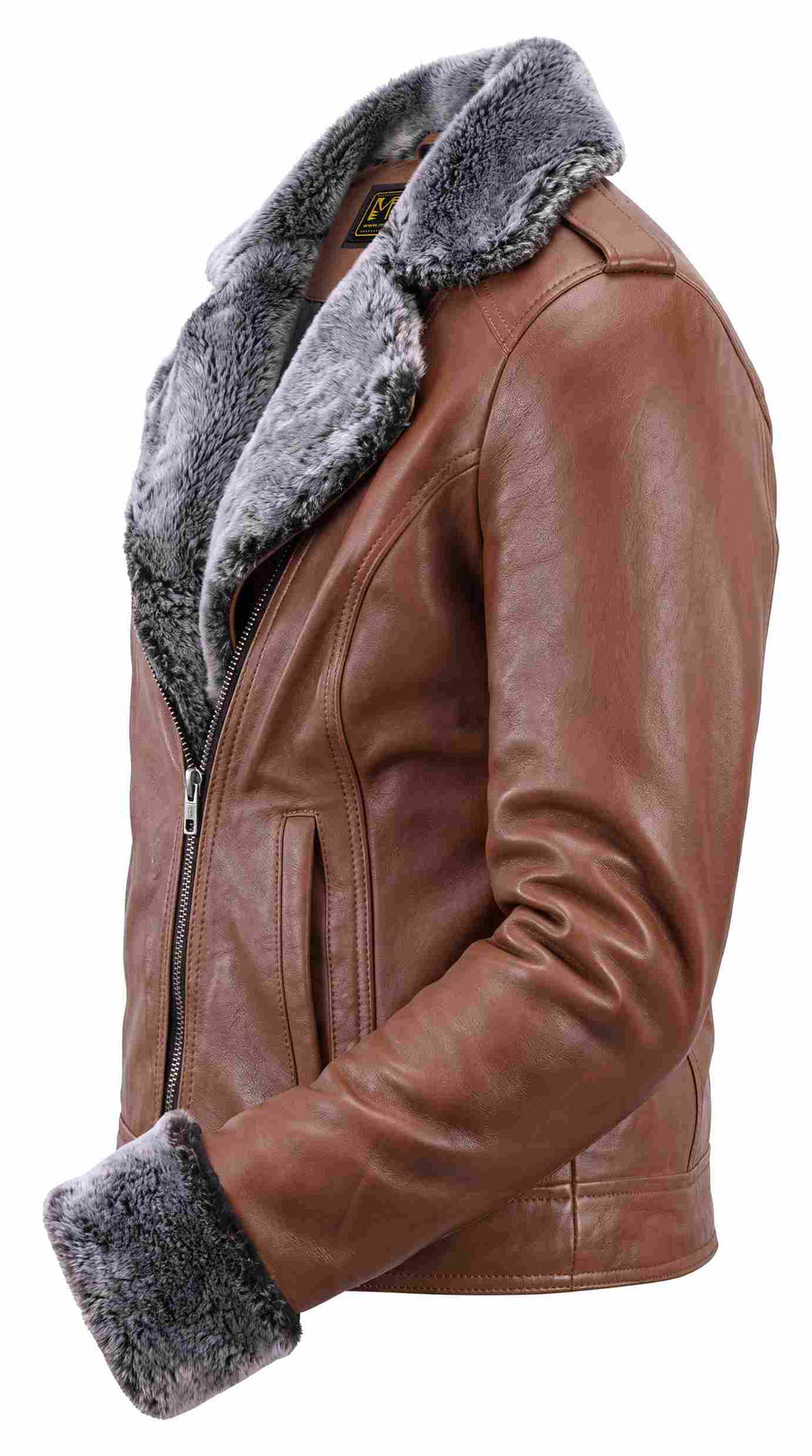 Women’s Brown Fur Collar Leather Jacket