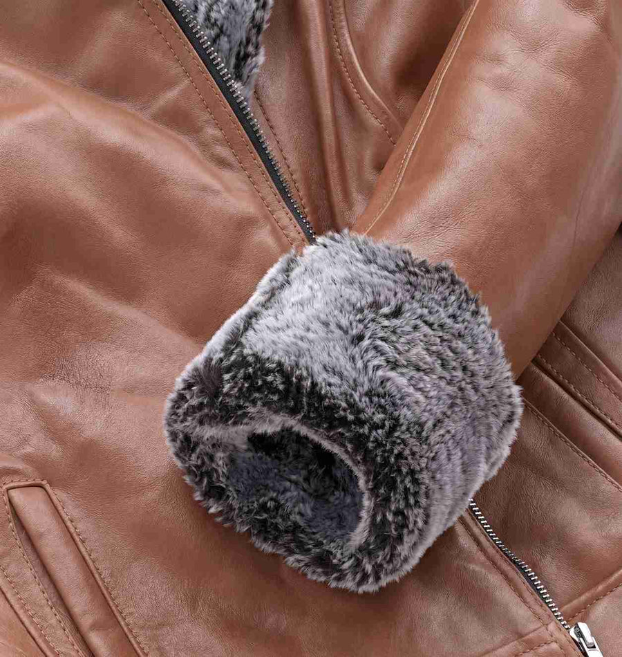 Women’s Brown Fur Collar Leather Jacket