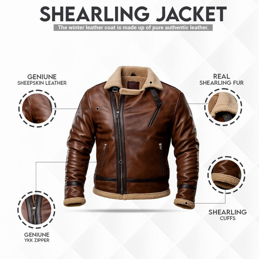 Buy Men’s RAF B3 Bomber Flight Pilot Aviator Fur Shearling Sheepskin Brown Leather Jacket