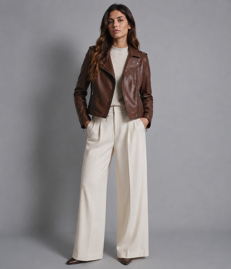 Asymmetrical Leather Moto Jacket – Women's Biker Jacket